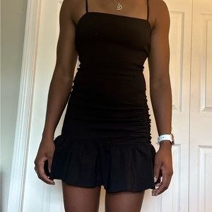 Black ruffle mini dresd
